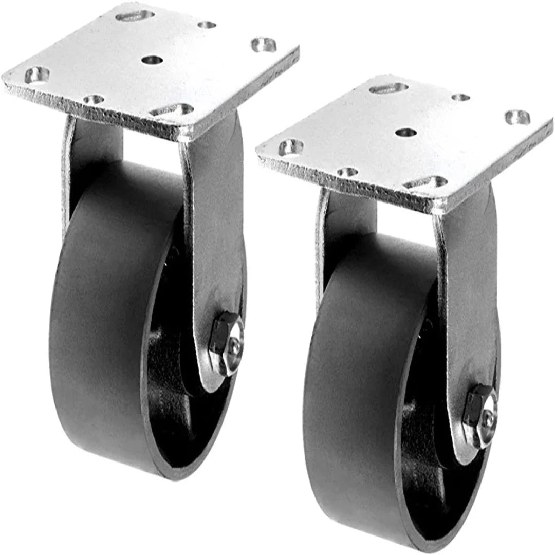 2 Pack 4" Plate Caster - Heavy Duty Steel Cast Iron Wheel with Top Plate Caster, 2" Extra Width, 1400 lbs Total Capacity, Silver Rigid