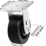 Heavy Duty 5" Plate Casters - 2 Pack Rigid Caster Wheels with 1400 lbs Total Capacity and Polyolefin Wheels - Extra Wide Top Plate for Maximum Stability and Durability