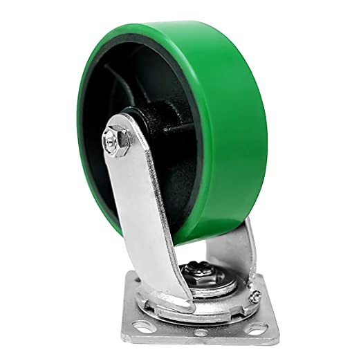 4" 2 Pack Plate Caster, Heavy Duty Polyurethane Mold on Steel Wheel w/Top Plate Caster Extra Width 2 inches 1400 lbs Total Capacity (4 inches Pack of 2, Green Swivel)