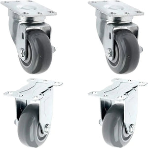 Heavy Duty 3-Inch Caster Set with Polyurethane Wheels - 1200 lbs Total Capacity, 4-Pack (2 Swivel & 2 Rigid), Top Plate Mount