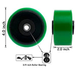 4" 2 Pack Plate Caster, Heavy Duty Polyurethane Mold on Steel Wheel w/Top Plate Caster Extra Width 2 inches 1400 lbs Total Capacity (4 inches Pack of 2, Green Swivel)