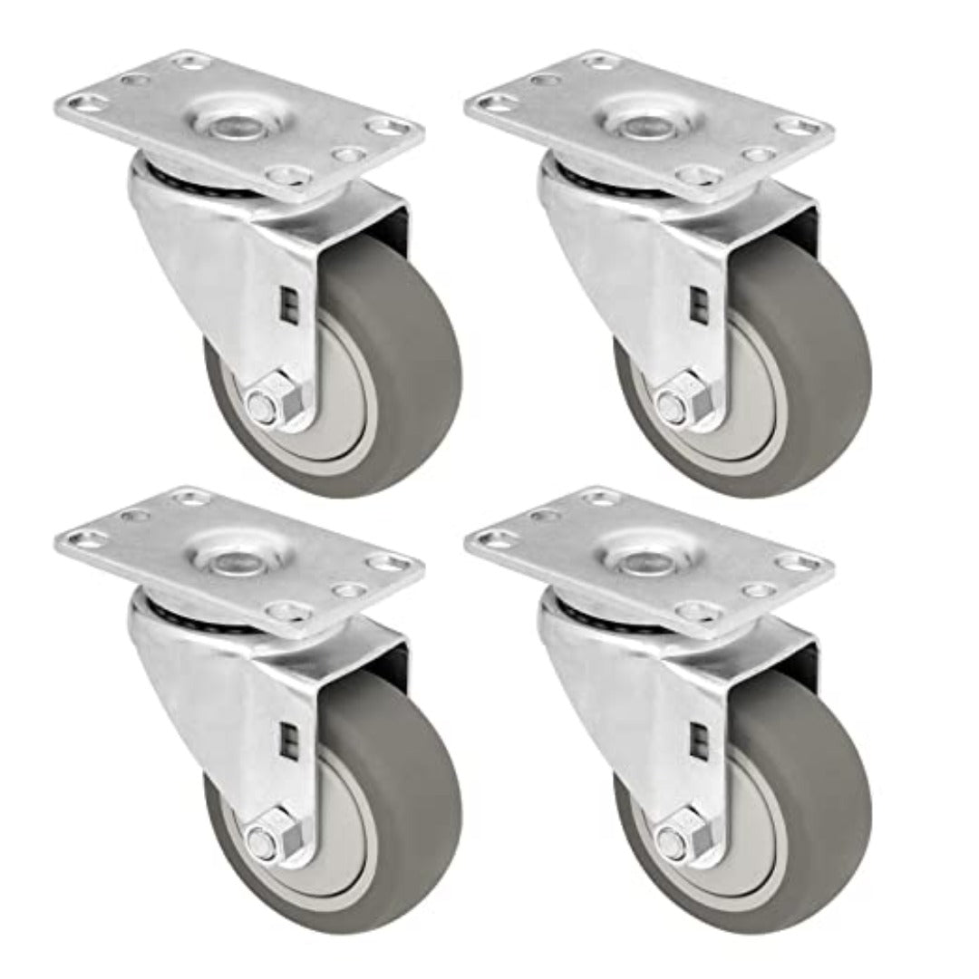 3-Inch Plate Casters, Pack of 4, Heavy-Duty Thermoplastic Rubber Swivel Casters with 1000 lbs Total Capacity
