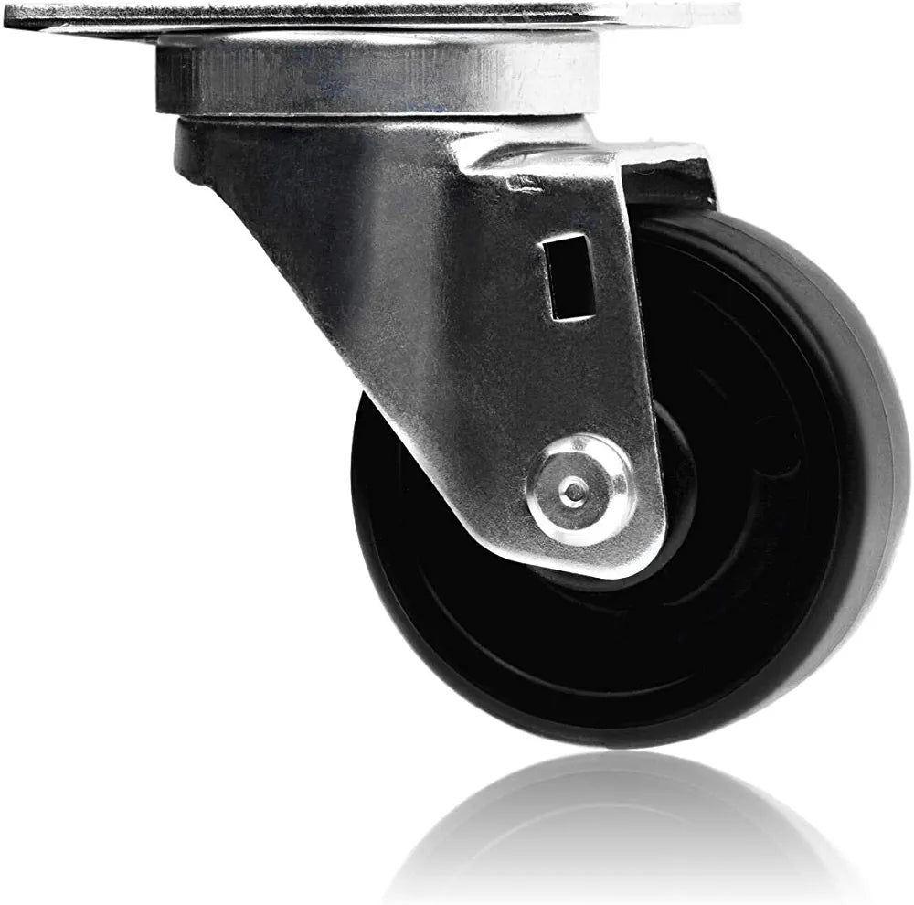 Heavy Duty 3" Swivel Caster with Polyolefin Black Rubber Top Plate - 660 lbs Total Capacity (Pack of 2)
