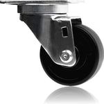 Industrial 3 Inch Swivel Caster Set - 1320lbs Capacity - Polyolefin Black Rubber Top - Pack of 4