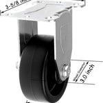 2 Pack 3-inch Top Plate Caster with Polyolefin Black Rubber, 660 lbs Capacity (Rigid)