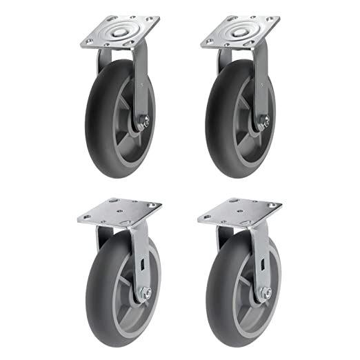 Heavy-Duty 8" Plate Casters with Thermoplastic Rubber, Gray Swivel and Rigid Caster Wheels - 2400 lb Total Capacity (Pack of 4 with 2 Swivel and 2 Rigid)