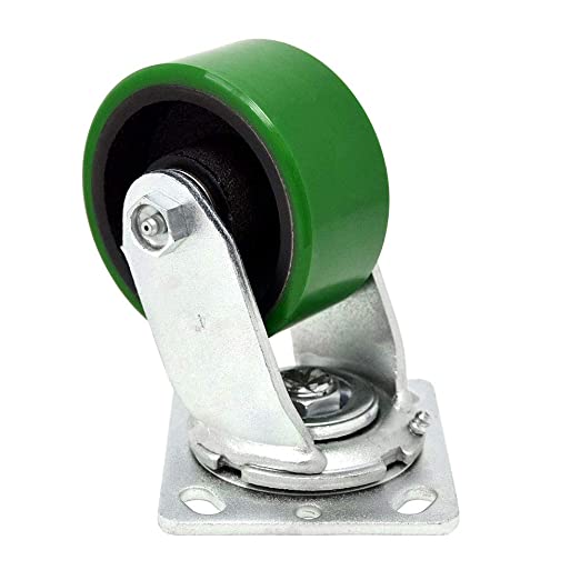 Heavy Duty 5" Polyurethane Plate Casters, 4400lbs Capacity, 4 Pack with 2 Brakes - Top Plate Caster with Extra Width 2 inches