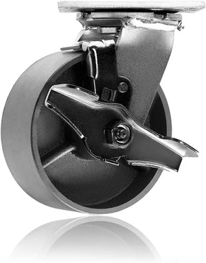 5" Heavy Duty Plate Casters with 2" Width and 2000 lbs Capacity - Pack of 2 Silver Swivel Casters with Brake