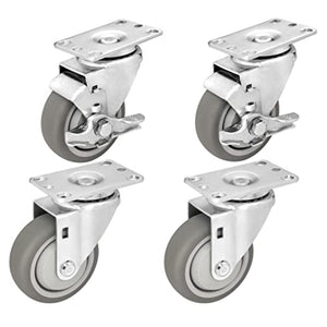3.5" 4 Pack Plate Caster, Thermoplastic Light Heavy Duty Rubber Gray Swivel Caster, Top Plate Casters, 1200 lbs Total Capacity (3.5 inches Pack of 4, 4 Swivel 2 w/Brake)