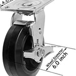 Upgrade Your Mobility with 6" Heavy Duty Plate Casters - 4 Pack, 2400 lbs Total Capacity, 2 Inches Extra Width, with Swivel and Brake Functionality