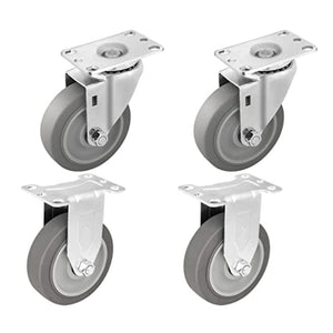 4" 4 Pack Plate Caster, Rubber Gray Swivel Rigid Caster, Top Plate Caster, 1440 lbs Total Capacity (4 inches Pack of 4, 2 Swivel & 2 Rigid)