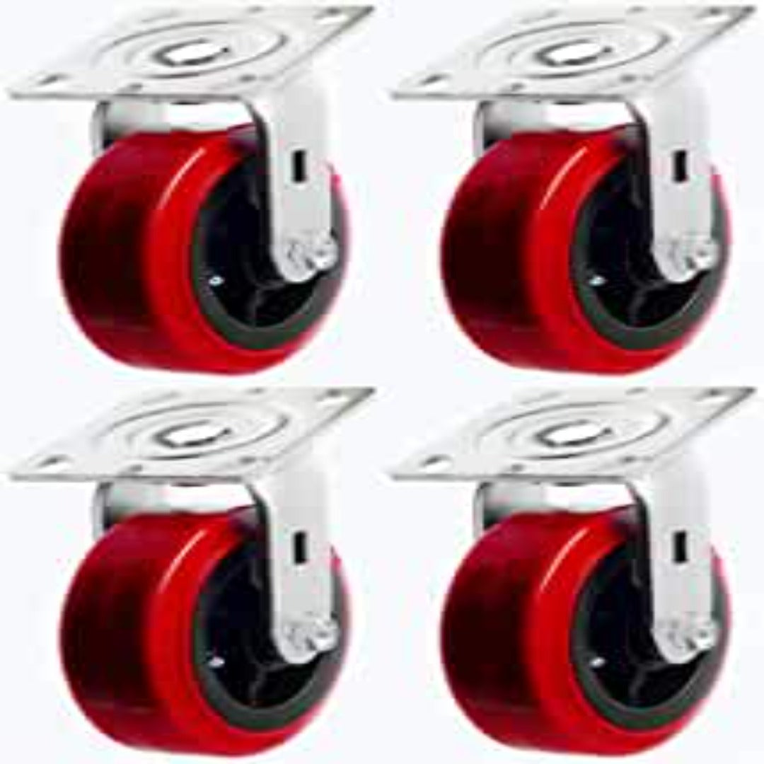 6" Plate Caster Wheel 4 Pack - Polyolefin/Polyurethane Wheels - 3600 lb Total Capacity - Top Plate Caster with Extra Width - Pack of 4 Swivel Casters (No Brakes)