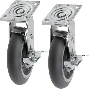 6" 2 Pack Plate Caster, Crowned Thermoplastic Heavy Duty Rubber Gray Swivel Caster, Top Plate Casters, 900 lbs Total Capacity (6 inches Pack of 2, Swivel w/Brake)