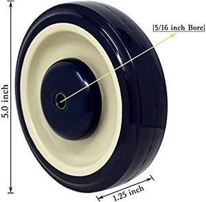 Premium Polyurethane Shopping Cart Wheels - 5" x 1-1/4" with 5/16" Bore - Load Capacity 1400 lbs Total - Pack of 4 (Navy/Beige, 5/16" Bore)