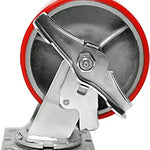 6" Heavy Duty Plate Casters - Pack of 4 with Swivel and Brake, 4800lbs Capacity, Polyurethane Mold on Steel Wheel