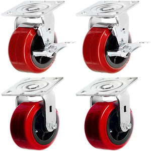 6" Heavy Duty Plate Casters with 3600 lbs Total Capacity, Polyolefin/Polyurethane Wheel, Top Plate Caster - Pack of 4 (2 with Brake)