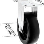 Heavy-Duty 4" Polyolefin Black Rubber Top Plate Casters - 1400 lbs Total Capacity (Pack of 4, Rigid)