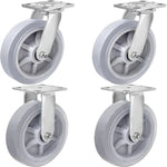 8" 4 Pack Plate Caster, Thermoplastic Heavy Duty Rubber Gray Swivel Rigid Caster, Top Plate Caster, 2400 lbs Total Capacity (8 inches Pack of 4, 2 Swivel & 2 Rigid)