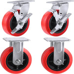 5" Heavy Duty Plate Caster Wheel Set - 4 Pack, 3000 lbs Total Capacity, Polyolefin/Polyurethane Wheel, Top Plate with Extra Width 2 inches, 2 Swivel with Brakes and 2 Rigid