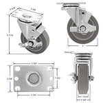 4" 4 Pack Plate Caster, Rubber Gray Swivel Rigid Caster, Top Plate Caster,1440 lbs Total Capacity (4 inches Pack of 4, 2 Swivel w/Brakes & 2 Rigid)