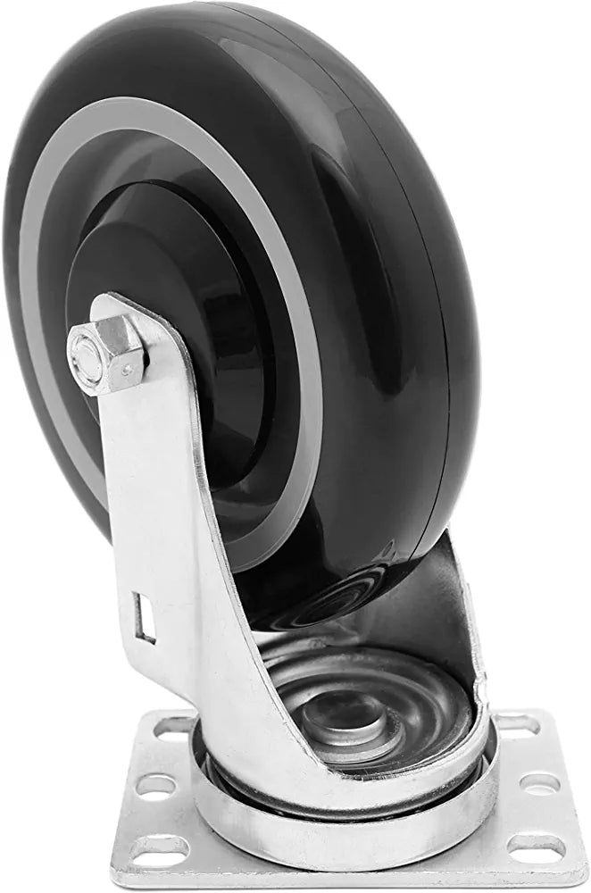 5" Polyurethane Plate Casters, Double Ball Bearing Top Plate Wheel, 1400 lbs Capacity - Pack of 4 (2 Swivel + 2 Rigid) - Black & Dark Gray