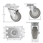 3.5" 4 Pack Plate Caster, Thermoplastic Light Heavy Duty Rubber Gray Swivel Caster, Top Plate Casters, 1200 lbs Total Capacity (3.5 inches Pack of 4, 4 Swivel 2 w/Brake)