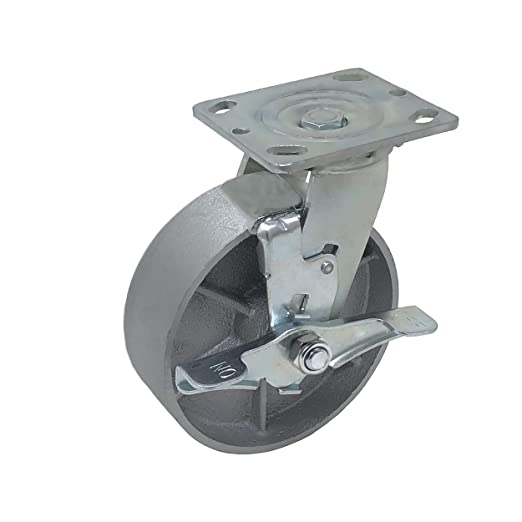 Heavy Duty Caster Steel Cast Iron Wheel, Tool Box and Workbench Swivel Caster 1250LB Capacity (6 inch, 1 Brake)