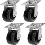 Heavy Duty 6-Inch Plate Casters - Set of 4 Swivel Rubber Mold on Steel Wheels with 2400 lbs Total Capacity and 2-Inch Extra Width Top Plate
