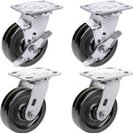 5" Heavy Duty Plate Caster Set (4 Pack) with Phenolic Wheels - 4000 lbs Total Capacity - 2 inches Extra Width, 2 Swivel & 2 Rigid Casters