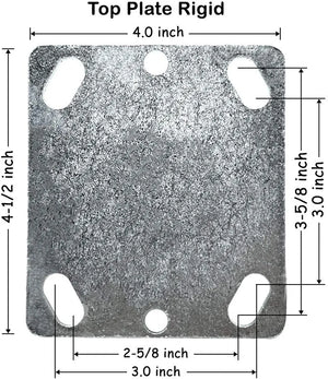 2 Pack 4" Plate Caster - Heavy Duty Steel Cast Iron Wheel with Top Plate Caster, 2" Extra Width, 1400 lbs Total Capacity, Silver Rigid