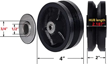 4-inch x 2-inch Cast Iron V-Groove Caster Wheel - Straight Roller Bearing - 600 lbs Capacity - 1 Black Wheel