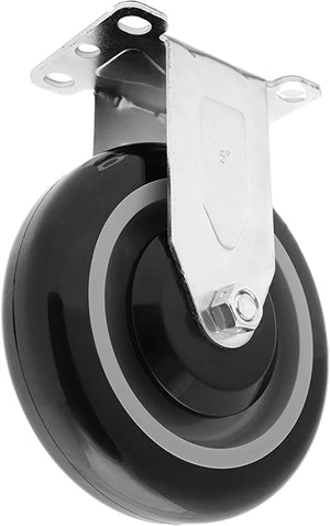 5" 4 Pack Plate Caster, Polyurethane Caster w/Double Ball Bearing Top Plate Wheel 1400 lbs Total Capacity (5 inches Pack of 4, Black & Dark Gray, 2 Swivels w/Brakes + 2 Rigid)