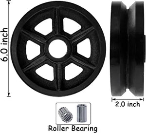 4-Pack Cast Iron V-Groove Caster Wheels, 6" Diameter x 2" Width, 4000 lbs Capacity with Straight Roller Bearing