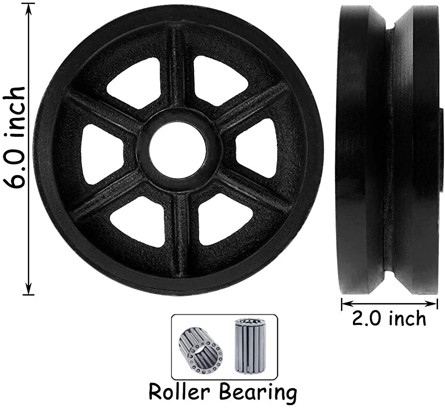 6" 4-Pack Cast Iron V-Groove Wheel Top Plate Caster with 4000 lbs Total Capacity - 2 Swivel & 2 Rigid (Pack of 4)