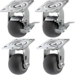 Maximize Mobility and Durability with 4-inch Crowned Thermoplastic Rubber Swivel Plate Casters - 1400 lbs Total Capacity (4 Pack: 4 Swivel, 2 with Brake)
