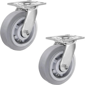 5" 2 Pack Plate Caster, Thermoplastic Heavy Duty Rubber Gray Swivel Caster, Top Plate Casters, 800 lbs Total Capacity (5 inches Pack of 2, Swivel Wheel)