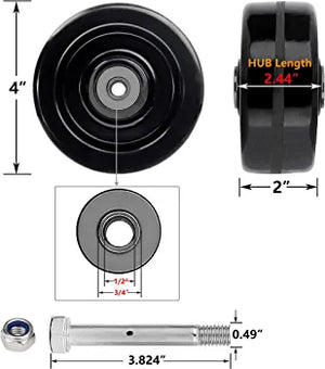 3600 lbs Total Capacity - 4 Pack 4"x2" Width Phenolic Wheel with Rolling Bearing & Steel Bushing for 1/2" Axle Diameter Casters
