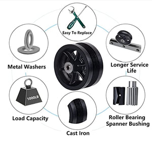 6"x2" Cast Iron V Groove Caster Wheel with Straight Roller Bearing Capacity 4000 lbs (4 Black Wheels)