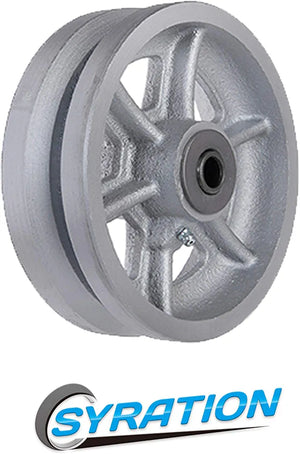 6" Cast Iron V Groove Caster Wheel with Straight Roller Bearing - 1000 lbs Capacity (Silver, 1 Pack)
