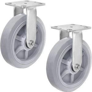 8" 2 Pack Plate Caster, Thermoplastic Heavy Duty Rubber Gray Rigid Caster, Top Plate Caster, 1200 lbs Total Capacity (8 inches Pack of 2, Rigid Wheel)