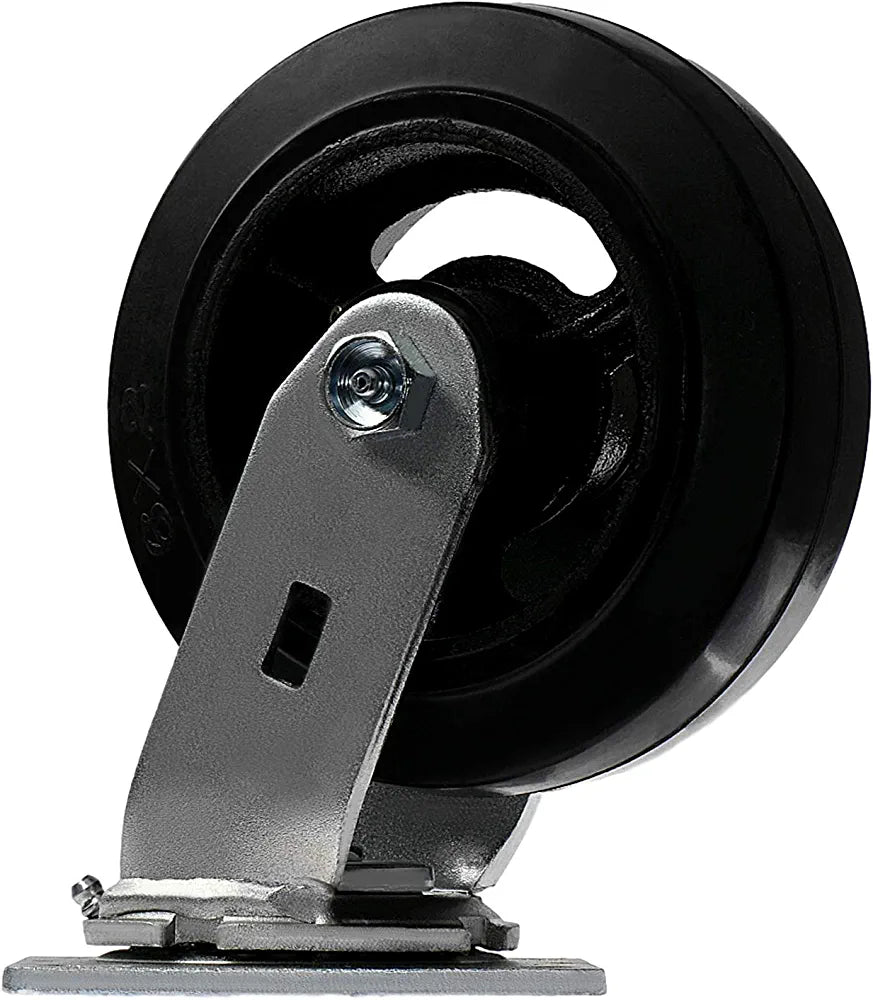 Heavy Duty 6-Inch Plate Casters - Set of 4 Swivel Rubber Mold on Steel Wheels with 2400 lbs Total Capacity and 2-Inch Extra Width Top Plate