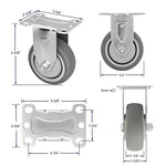 3.5" 4 Pack Plate Caster, Thermoplastic Rubber Gray Swivel Rigid Caster, Top Plate Caster, 1200 lbs Total Capacity (3.5 inches Pack of 4, Quantity 4, Rigid Wheel)