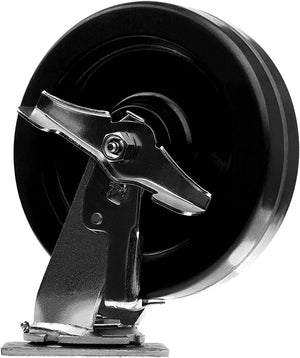 8" Heavy Duty Plate Caster Set with Phenolic Wheels and 6000 lbs Total Capacity (4-Pack, Swivel with Brake)