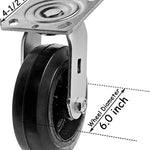 Heavy Duty 6" Plate Caster Set - 4 Pack (2 Swivel & 2 Rigid) with 2400 lbs Total Capacity - Rubber Mold on Steel Wheel Caster w/Top Plate, 2 inches Extra Width