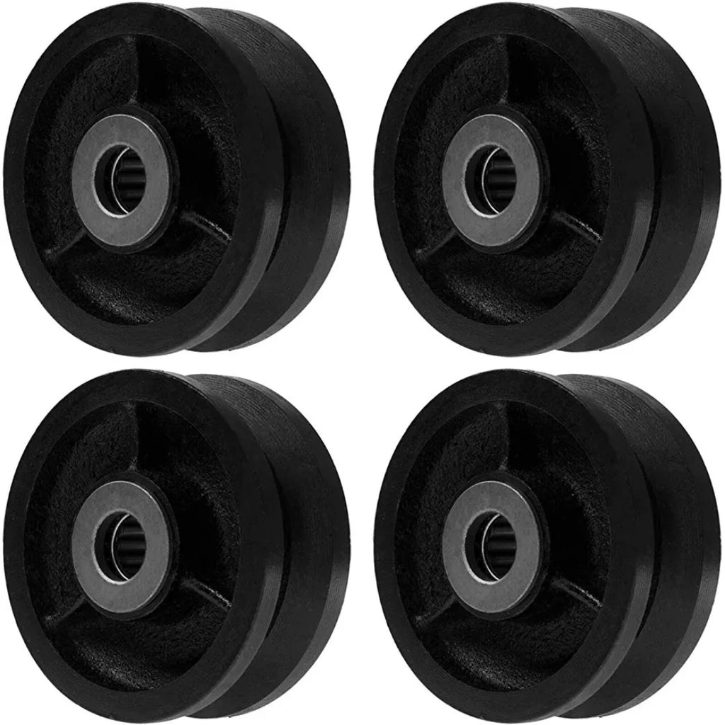 4" Cast Iron V Groove Caster Wheel with Straight Roller Bearing - 2800lbs Capacity (4 Pack)