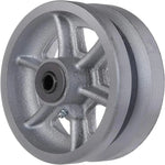 6" Cast Iron V Groove Caster Wheel with Straight Roller Bearing - 1000 lbs Capacity (Silver, 1 Pack)