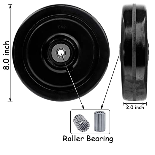 4-Pack Heavy Duty Plate Casters with 8-inch Phenolic Wheels and 3000 lbs Total Capacity - Includes 2 Swivel Casters with Brakes and 2 Rigid Casters - 2-inch Extra Width Top Plate Design