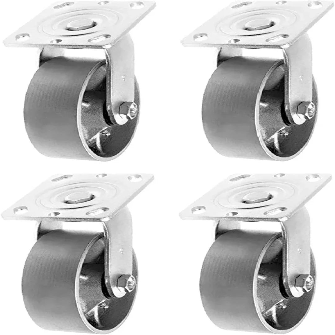 Heavy Duty 5" Plate Casters - 4 Pack with 4000 lbs Total Capacity, Silver Swivel Wheels and Extra 2" Width - Ideal for Industrial Use