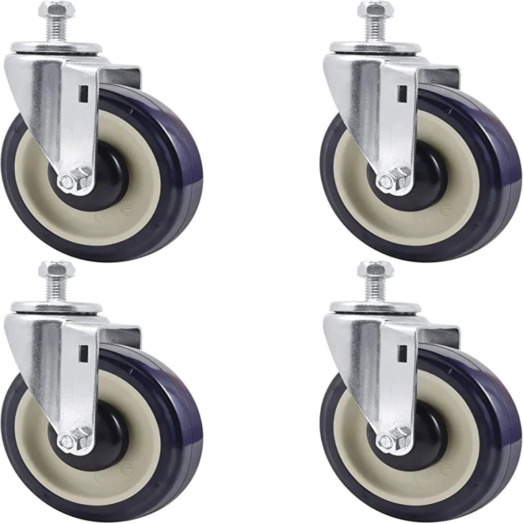 5 Inch Heavy Duty Stem Caster Wheels (3/8" Bore, 4 Pack) for Smooth Cart Movement on Furniture, Storehouse, Workbench