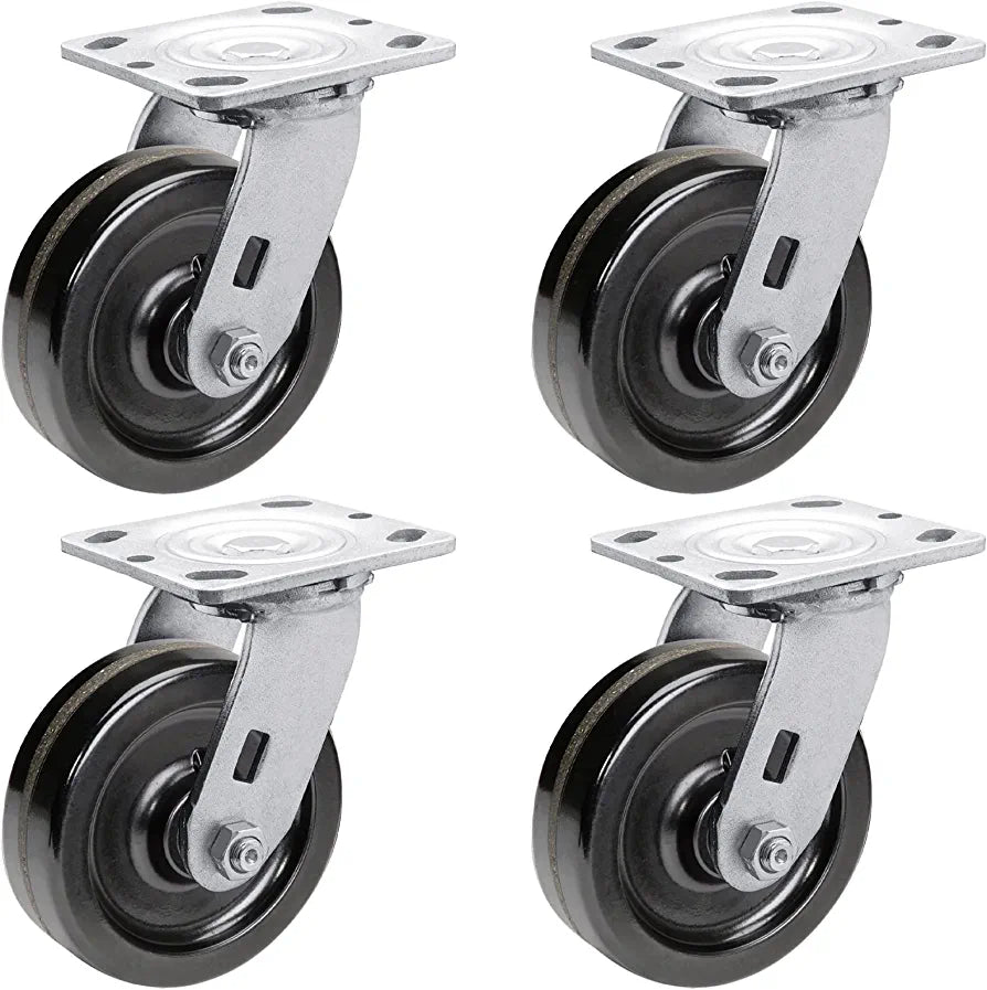 5" Heavy Duty Plate Caster Set (4 Pack) with Phenolic Wheels - 4000 lbs Total Capacity - 2 inches Extra Width, 2 Swivel & 2 Rigid Casters